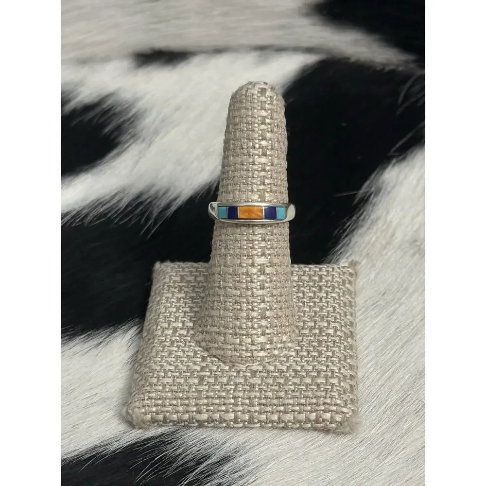 Native American Waldeck Johnson Sterling Silver Ring Spiny Turquoise Lapis WJ